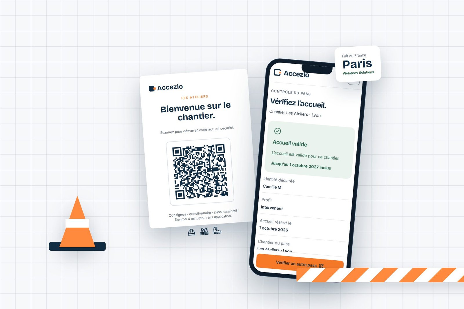 Affiche QR, pass et balisage de chantier