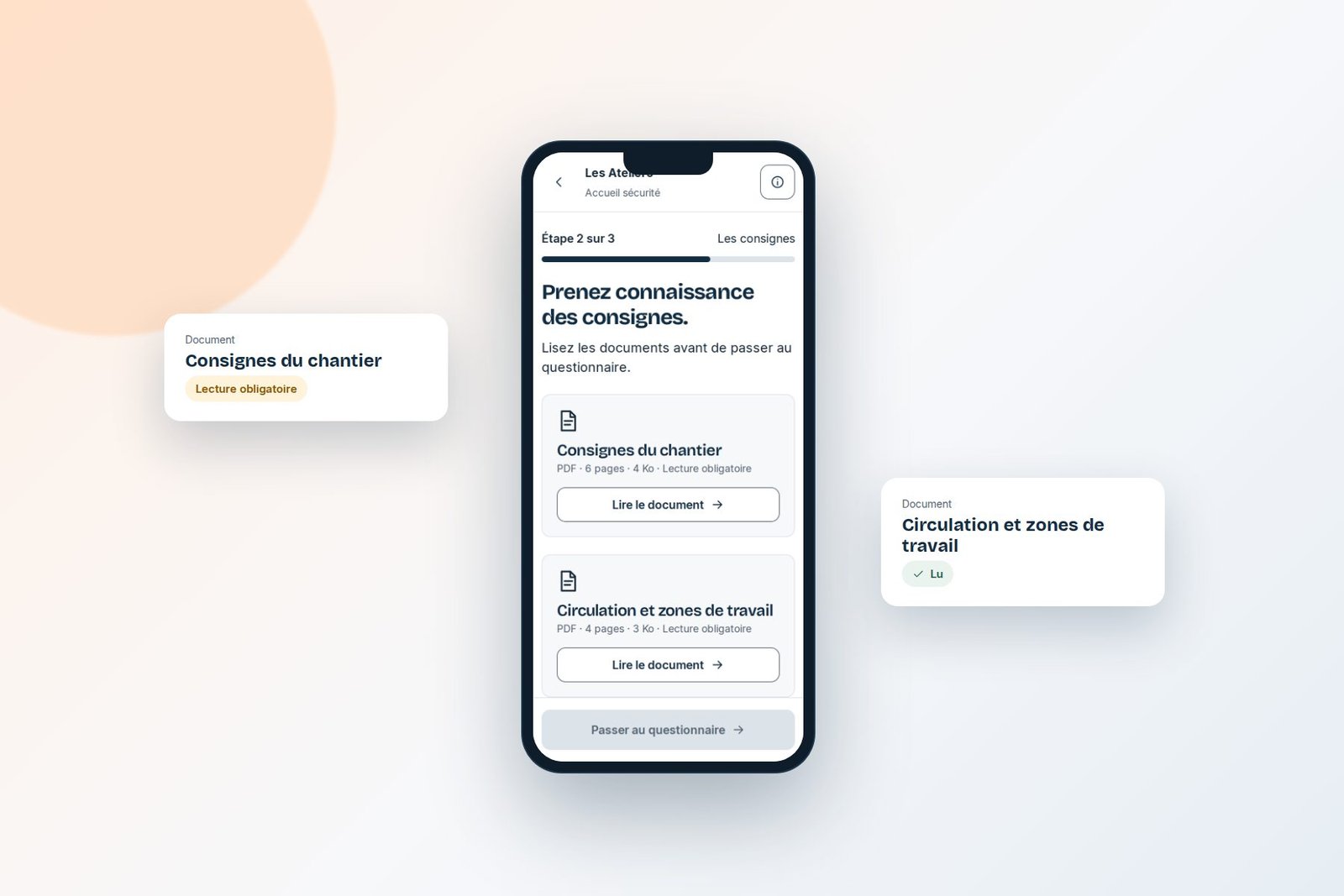 Consignes du chantier consultées sur téléphone, lecture obligatoire