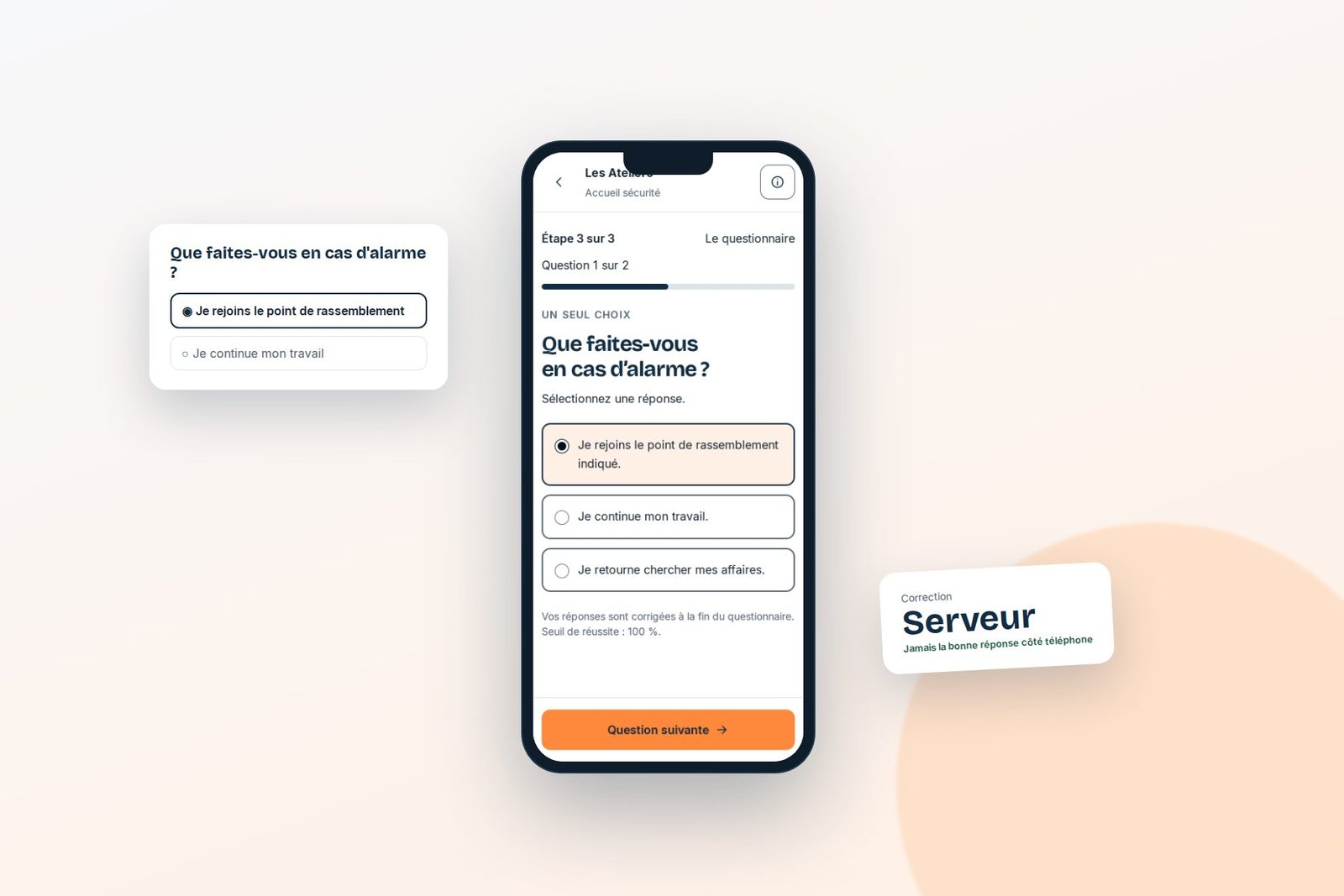 Question de sécurité à choix unique sur téléphone, corrigée côté serveur
