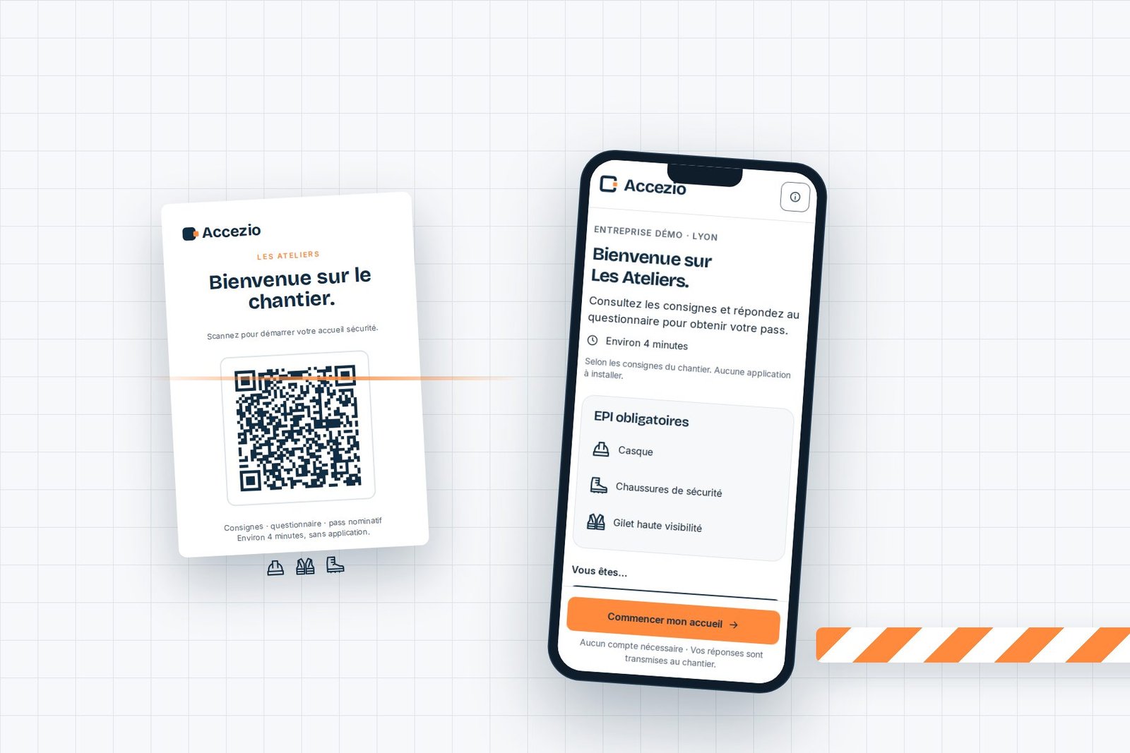 Téléphone scannant l’affiche QR du chantier