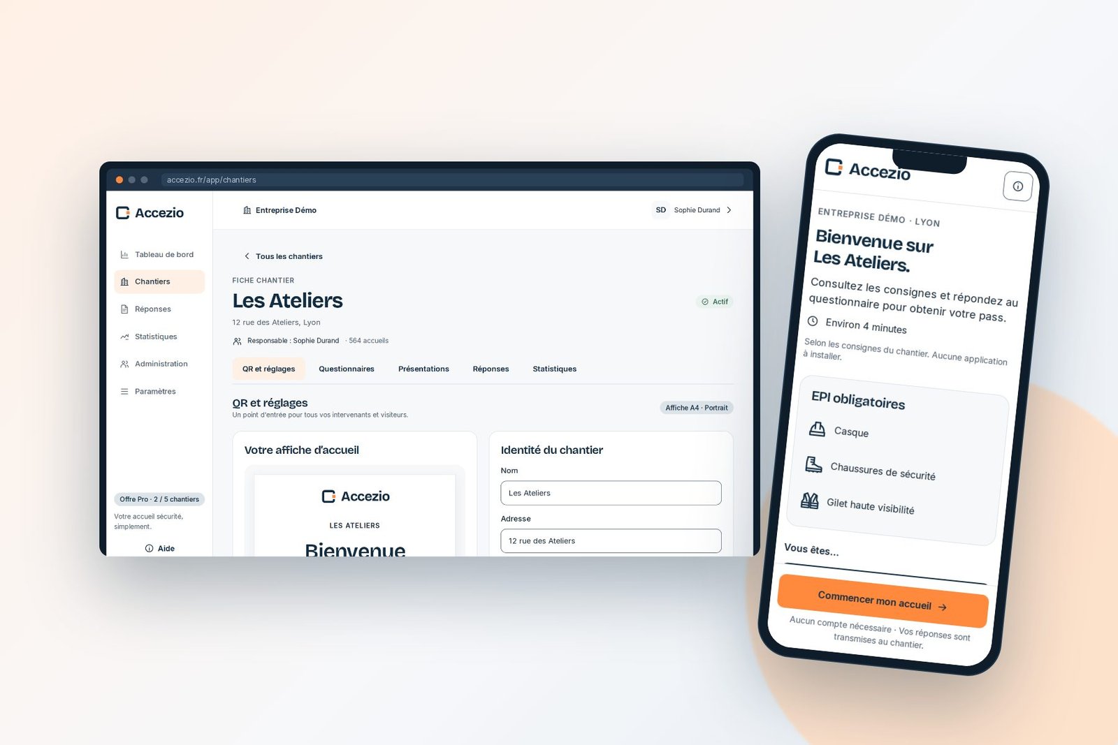 Réglages d’un chantier et parcours sur téléphone